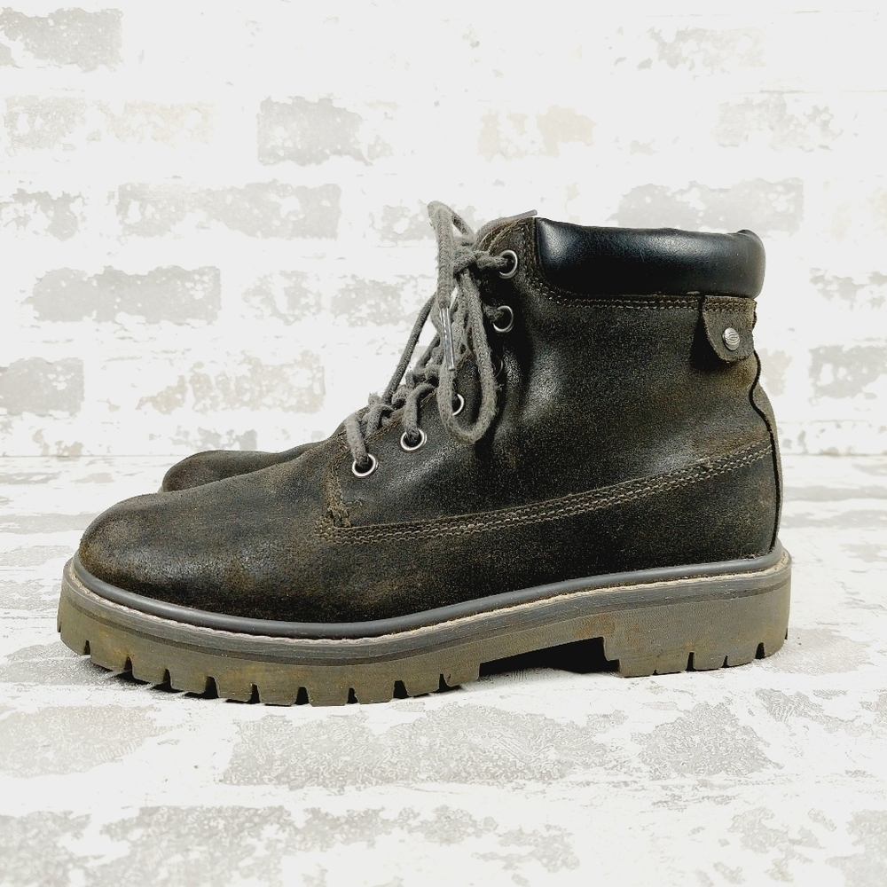 Skechers Authentics Big Bolt Black Leather Lace Up Boots K647